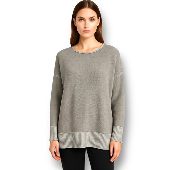 Lafayette 148 Jute Dove Cotton Silk Sweater Boxy Knit Academia Minimalist Sz L - Picture 4 of 13